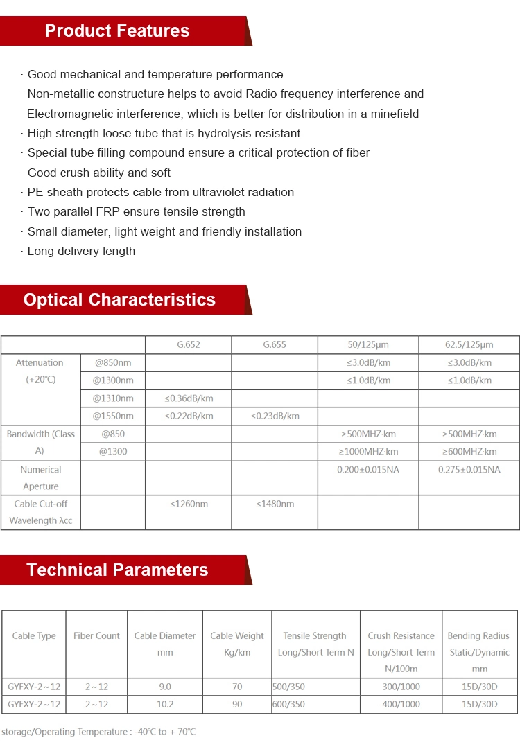 CCTV Camera 2-12 Core Loose Tube Gyfxy Fiber Optic Cable Price