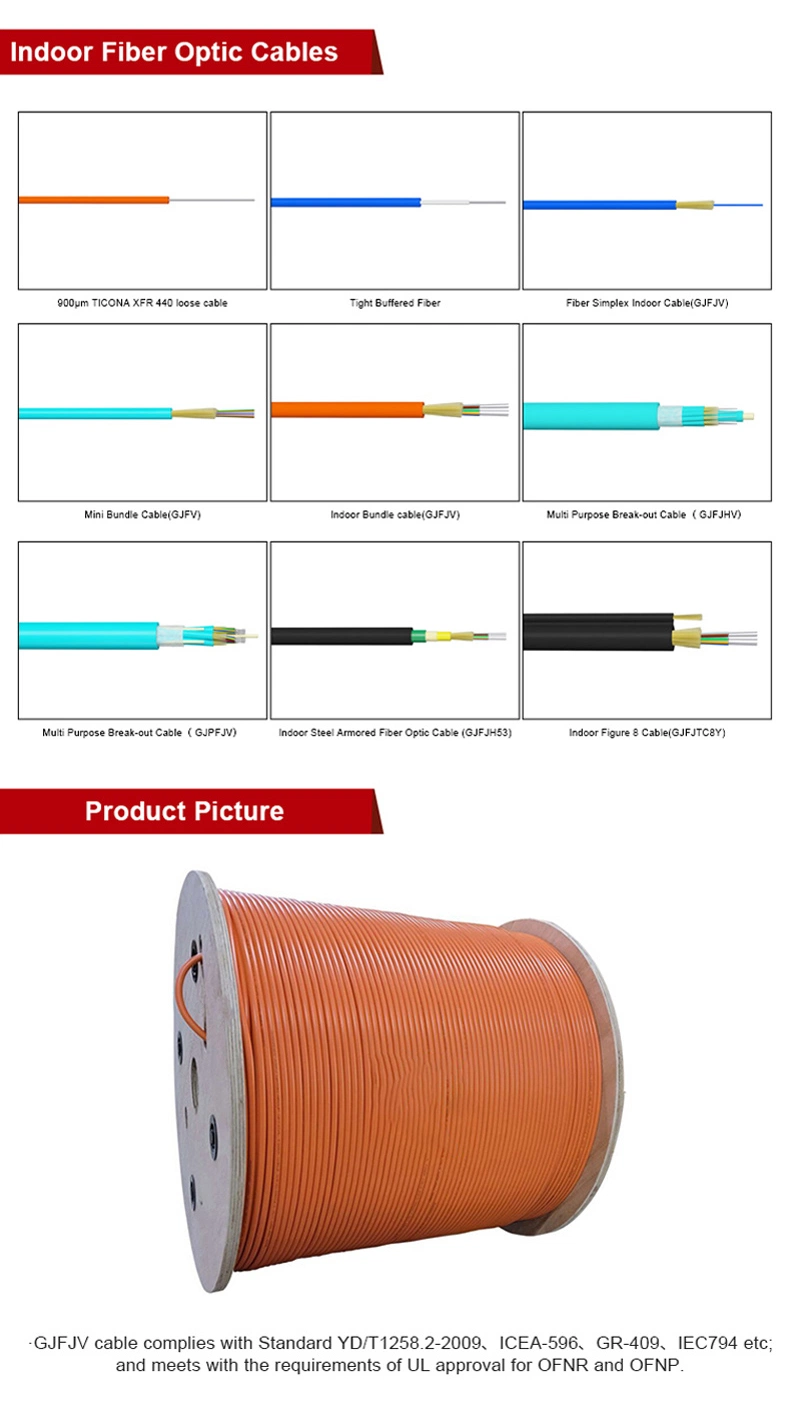 2/4/6/8/10/12 Core Single/Multi Mode Indoor Fiber Optic Connector Cable