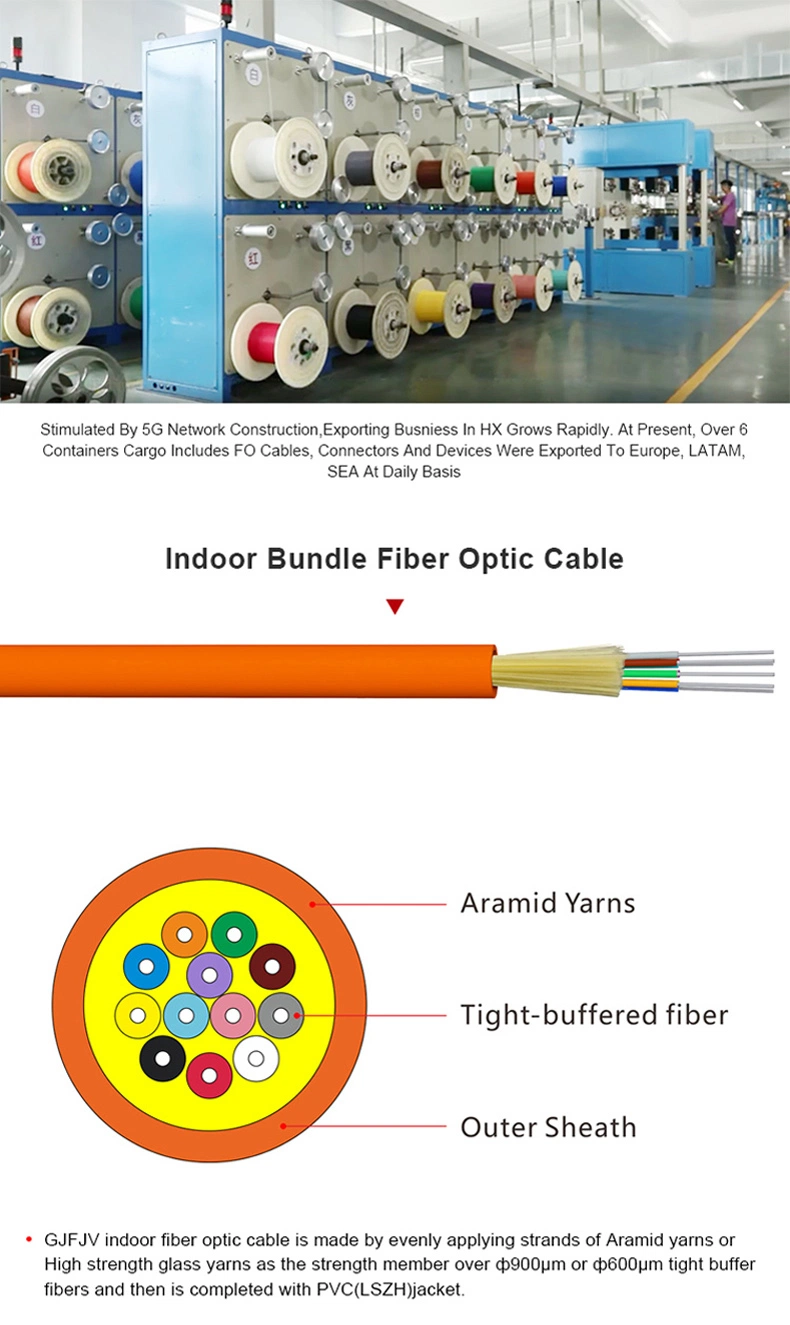 2/4/6/8/10/12 Core Single/Multi Mode Indoor Fiber Optic Connector Cable