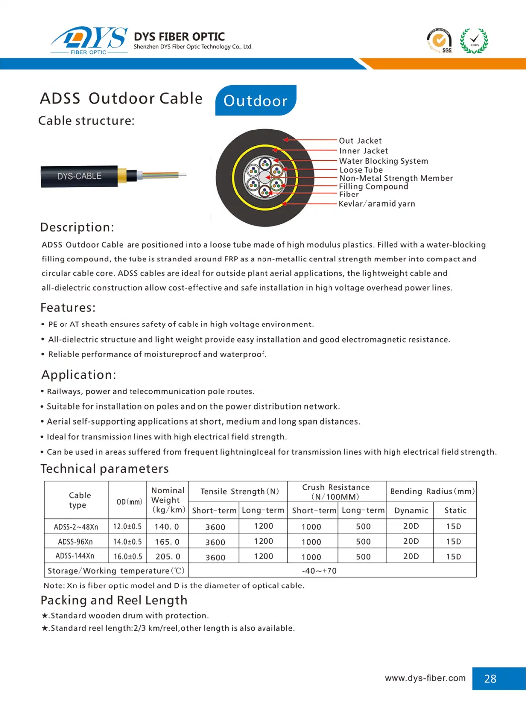 2 4 8 12 24 48 72 96 Core Outdoor ADSS Cable Optic Price Air Blown Anti Rodent Optical Fiber Production Line Fo Cable