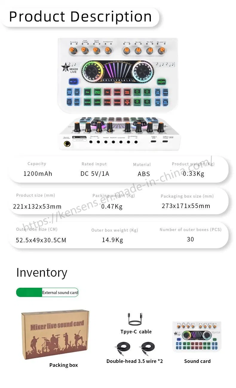 Hot Selling Sound Card with Multiple Effects Modes and Voice Change Function Sound Card External Smart Professional Connect Phone and Tablet