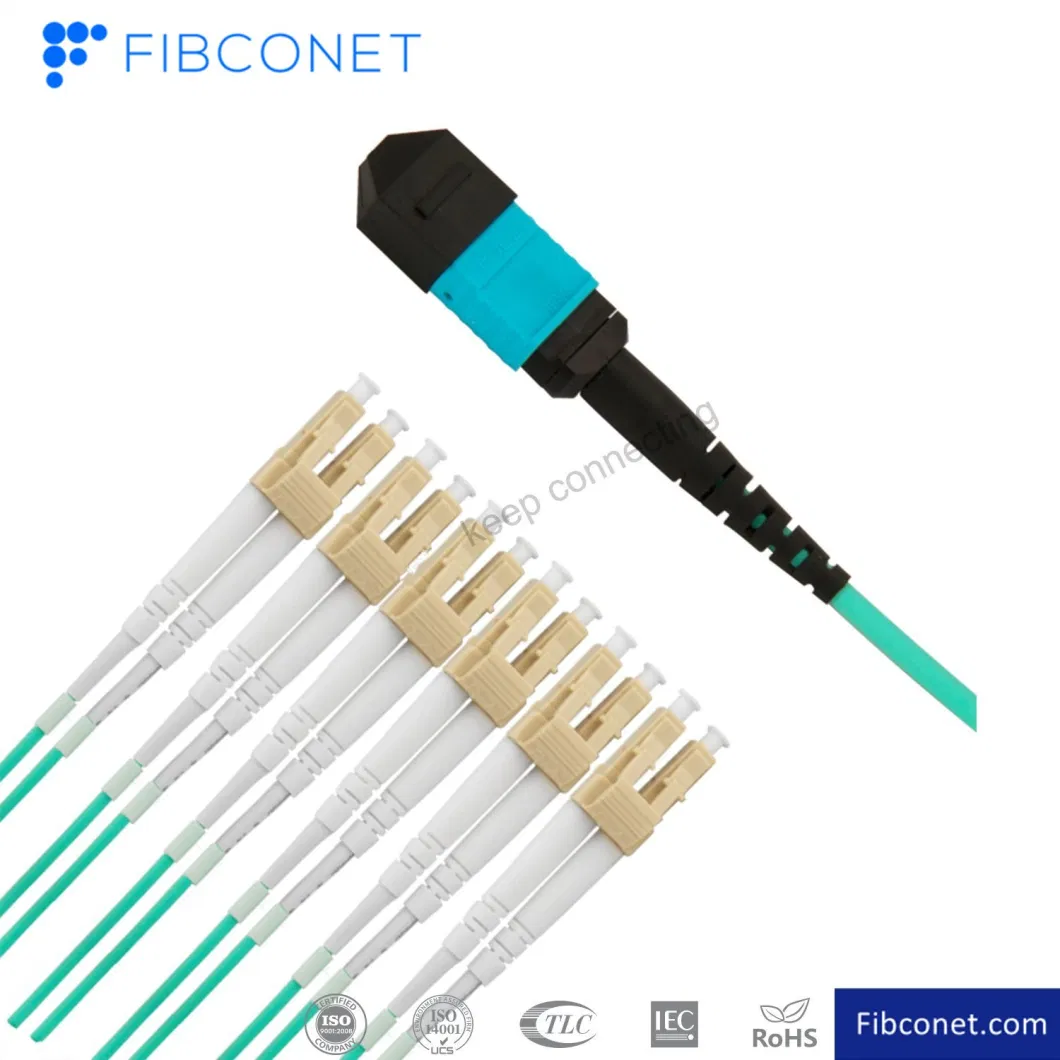 FTTH Blue 1X12 Cores Fiber Optical MPO to LC Jumper Patch Cable