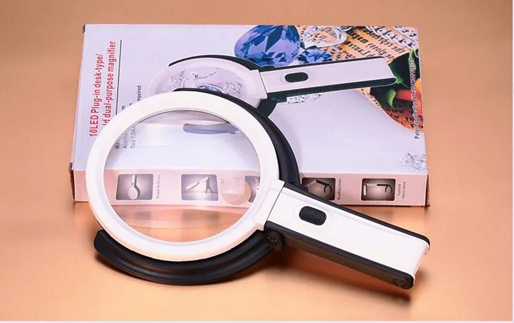 Folding Handheld Magnifying Glass Illuminating Desktop Magnifier with 10 LED Light