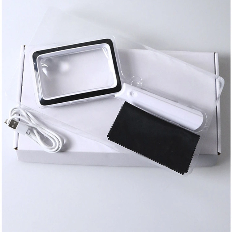 New 20 LED Lamp USB Portable Elderly Reading Identification Handheld Rectangular Magnifying Glass