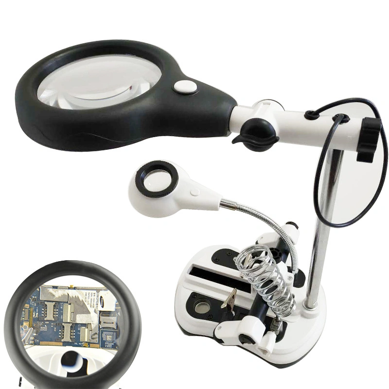 Big Lens Helping Hand Magnifier LED Auxiliary Clip Desk Lamp Magnifier for Repairing PCB DIY Soldering Work