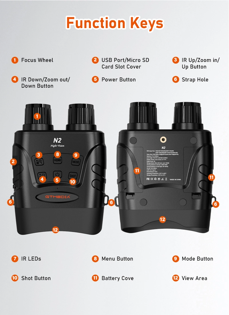 Gtmedia N2 F1.2 Lens Day and Night Hunting Digital Infrared Night Vision Binoculars with 2.31" LCD Screen