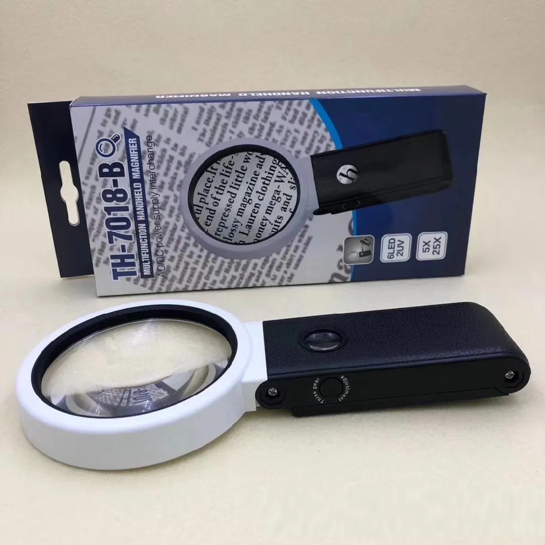 New Handheld Magnifier AC/DC Interchangeable with Multifunction LED Magnifying Glass 3.5X-25X