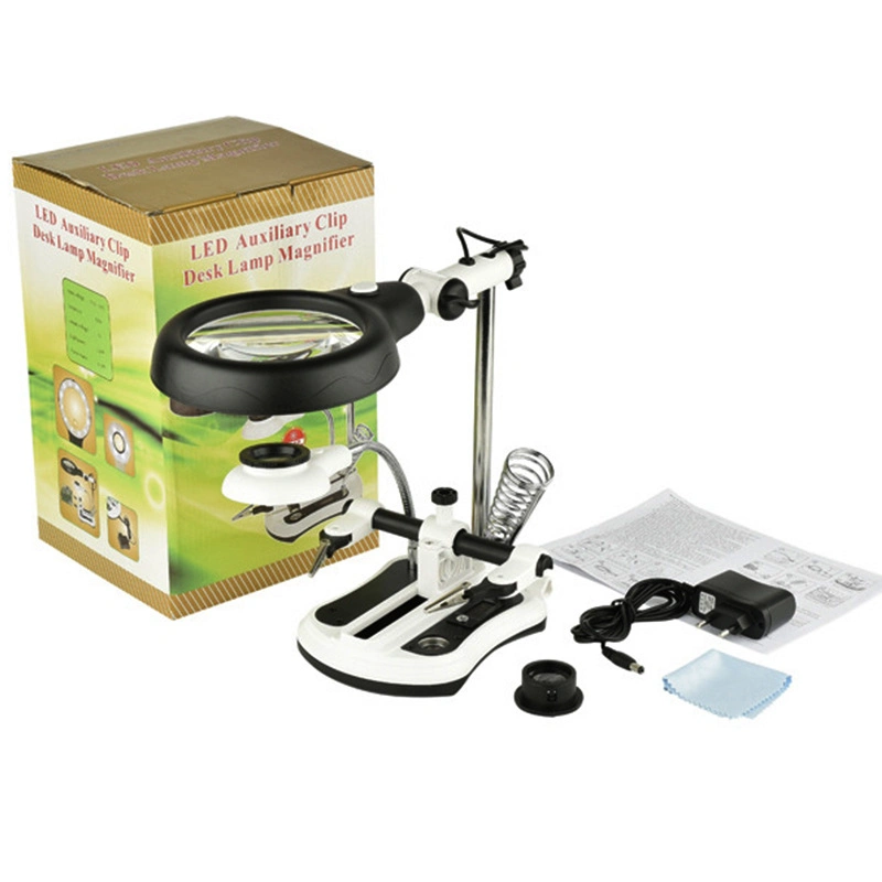 Professional Big Lens Helping Hand Magnifier LED Auxiliary Clip Desk Lamp Magnifier for Repairing PCB DIY Soldering Work