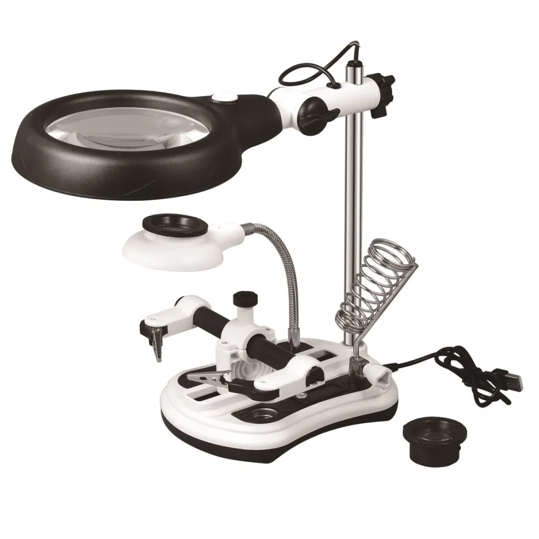 Professional Big Lens Helping Hand Magnifier LED Auxiliary Clip Desk Lamp Magnifier for Repairing PCB DIY Soldering Work