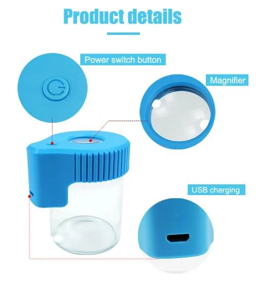 Transparent Storage Custom Smell Proof LED Glass Jar with Magnifying Light Stash Herb Container
