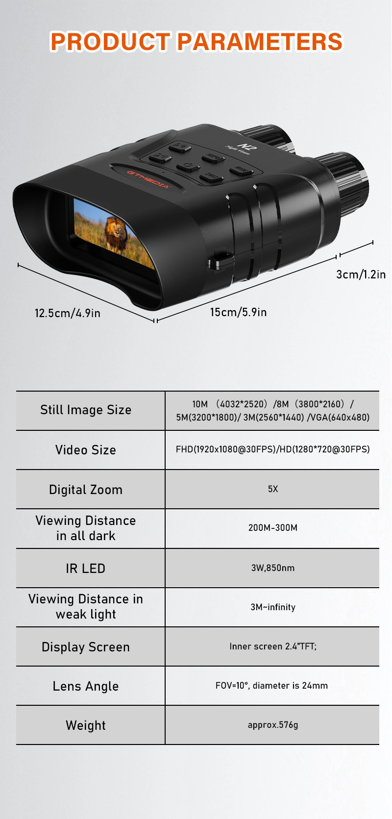 Gtmedia N2 F1.2 Lens Day and Night Hunting Digital Infrared Night Vision Binoculars with 2.31" LCD Screen