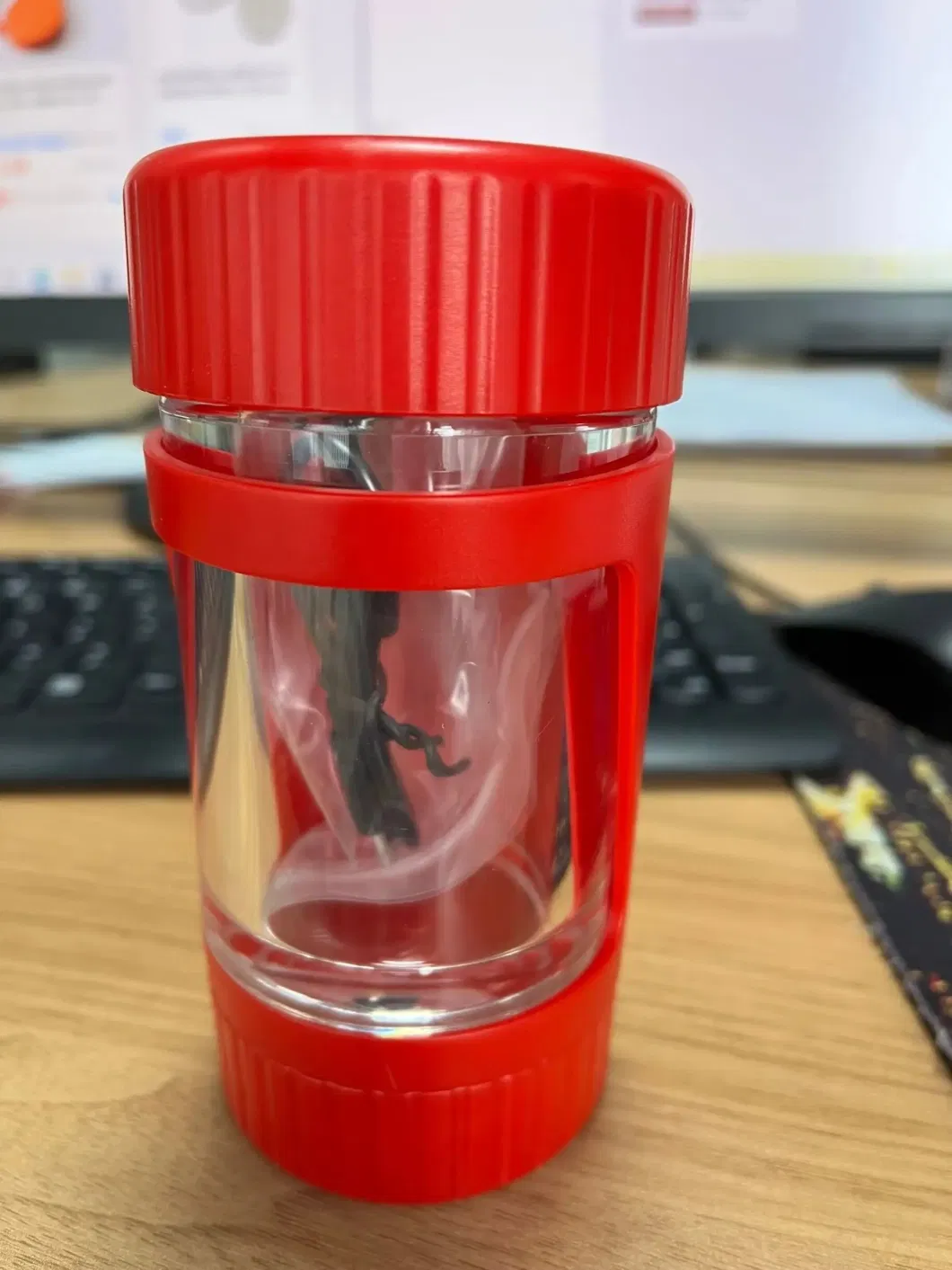 LED Tobacco Can with Cigarette Mill Magnifying Glass Jar 8X Plastic Jar with Magnifying Glass