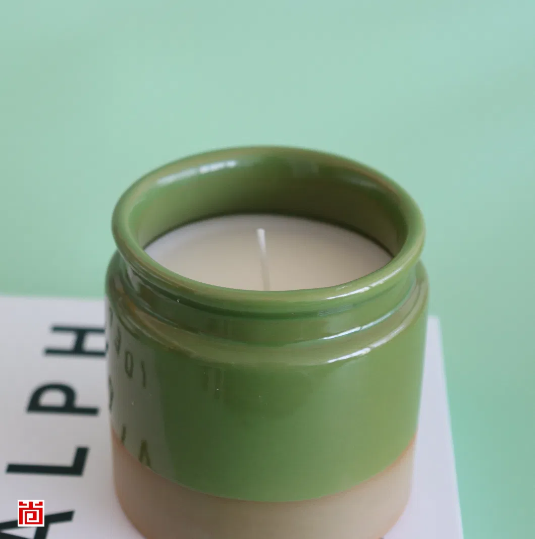 Ceramic Votive Candle Holder with Green and Brown Columns