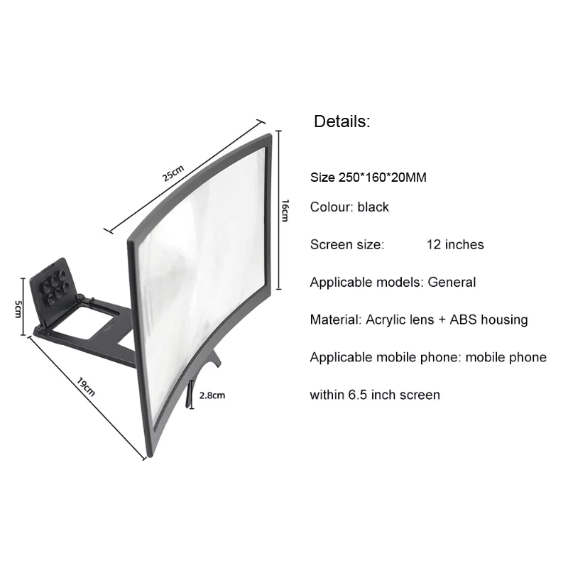 New 12inches Mobile Phone Screen Magnifier Private Design 3D Curved Screen Amplifier