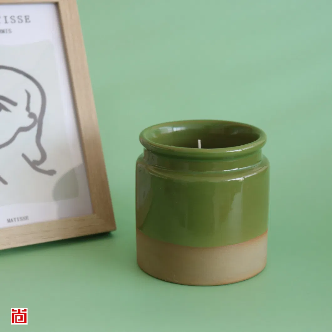 Ceramic Votive Candle Holder with Green and Brown Columns