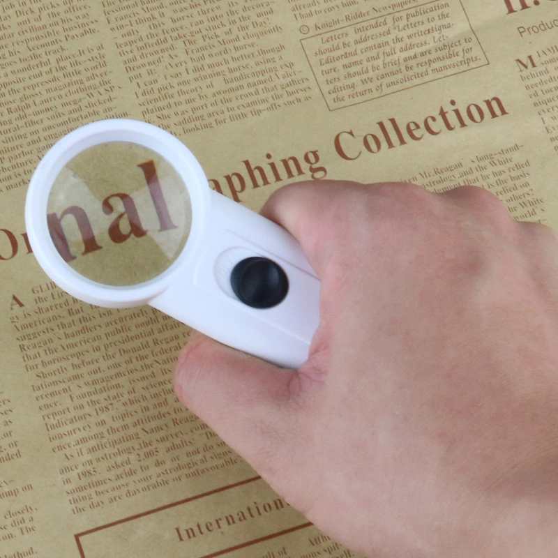 High Quality White Plastic Handheld Pocket LED Magnifier Jewelry Magnifying Glass Loupe