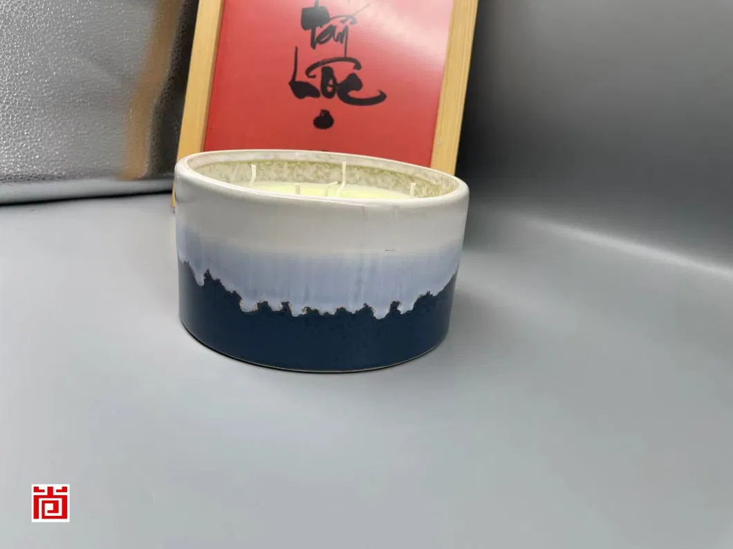 Large Ceramic Votive Candle Holders with Blue and White