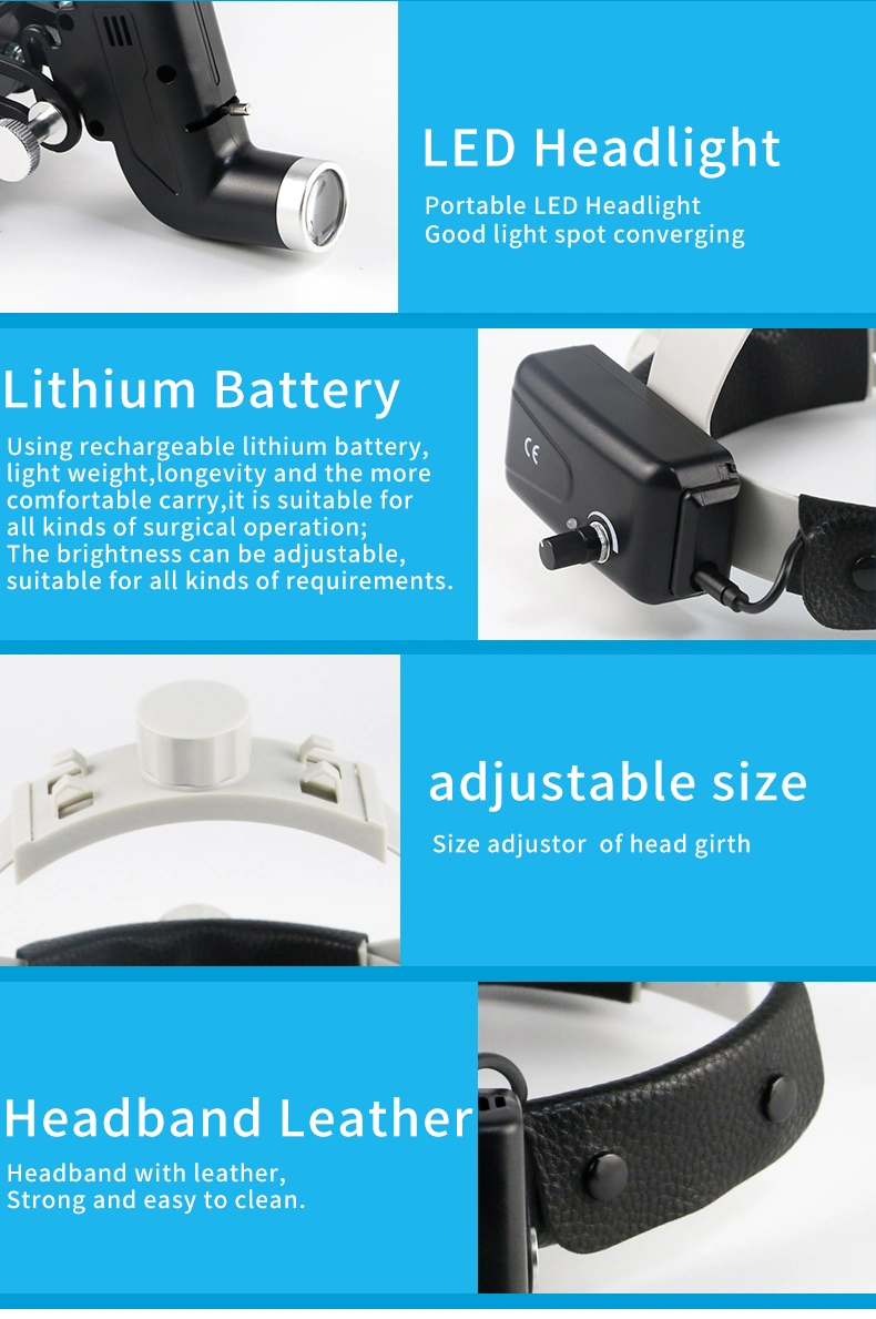 Ent Dental LED Head Light Lamp for Binocular Loupes Brightness Spot Ajustable Surgical Headlight with 4X/5X/6X Loupes