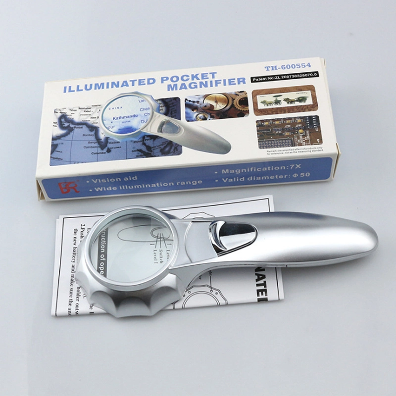 Bifocal Double Lens Handheld Illuminated Magnifier Umbrella-Type Multifunction Magnifying Glass Loupe LED Lights
