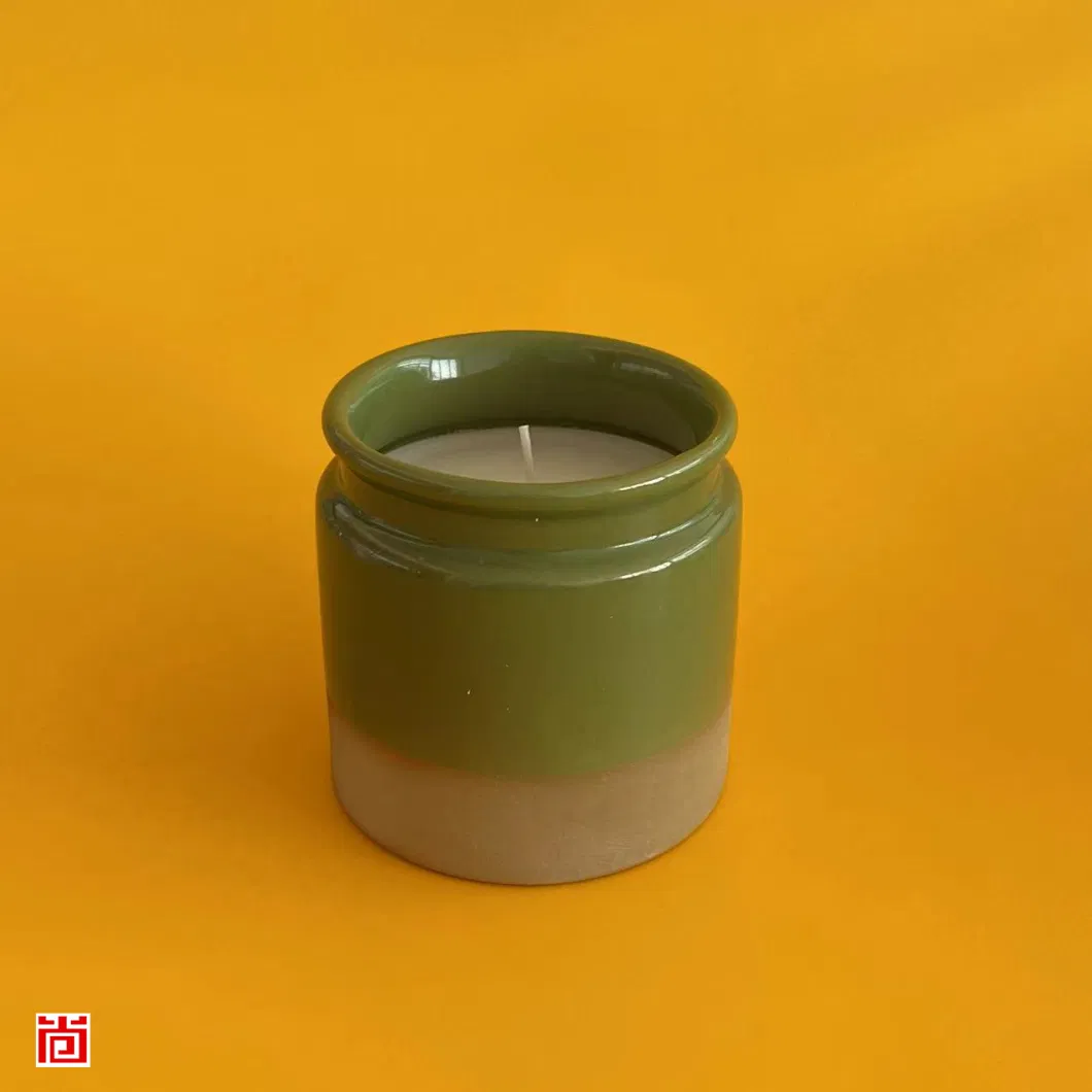 Ceramic Votive Candle Holder with Green and Brown Columns