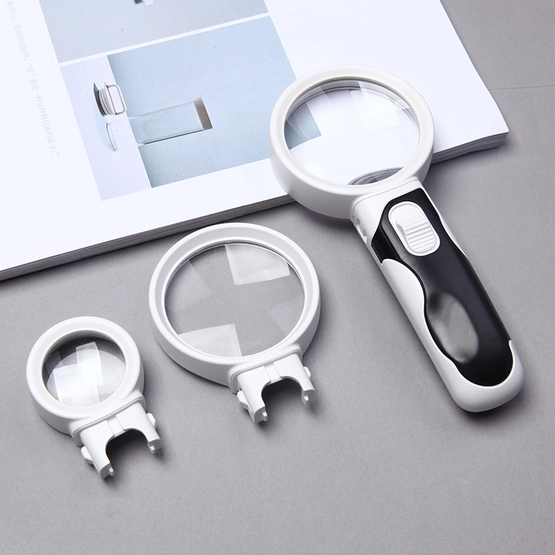 Hot Selling Interchangeable LED Magnifier Three Different Lens Lighted Handheld Magnifying Glass