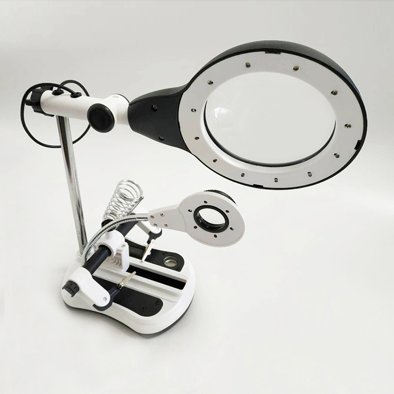 Big Lens Helping Hand Magnifier LED Auxiliary Clip Desk Lamp Magnifier for Repairing PCB DIY Soldering Work