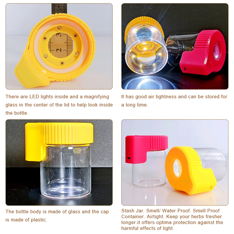 Hot Sale 155ml Portable Rechargeable Herb Mag Stash Glass Magnifying Jar with Light