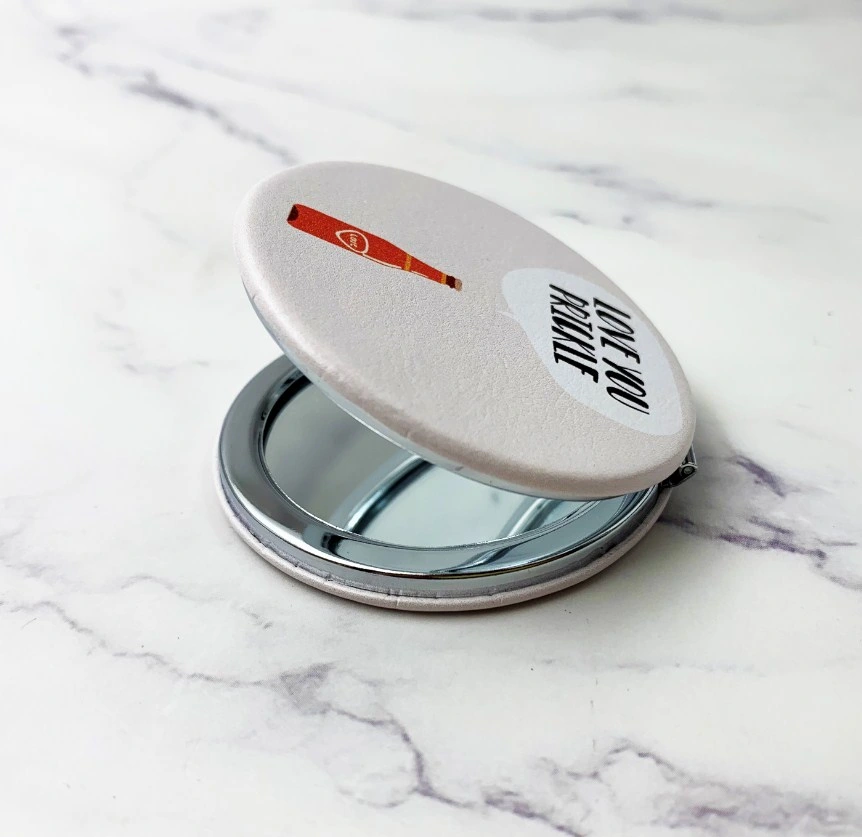 PU Round Pocket Mirror Personalized Folding Magnifying Makeup Mirror Cosmetic Custom Logo PU Round Compact Mirror