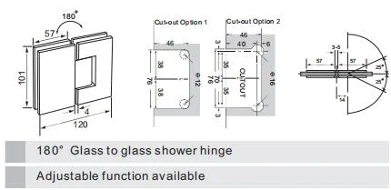 Glass Fitting Heavy Duty Straight Corner Glass to Glass 180&deg; Door Shower Hinge with 85 Reversible Pivot Pin and off-Angle Adjustable Pivot Pin Are