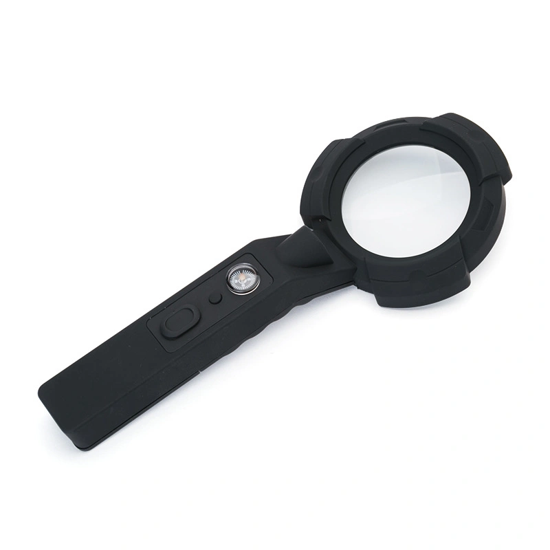 LED UV Lighted Magnifier Outdoor Adventure Mini Handheld Magnifying Glass with Compass