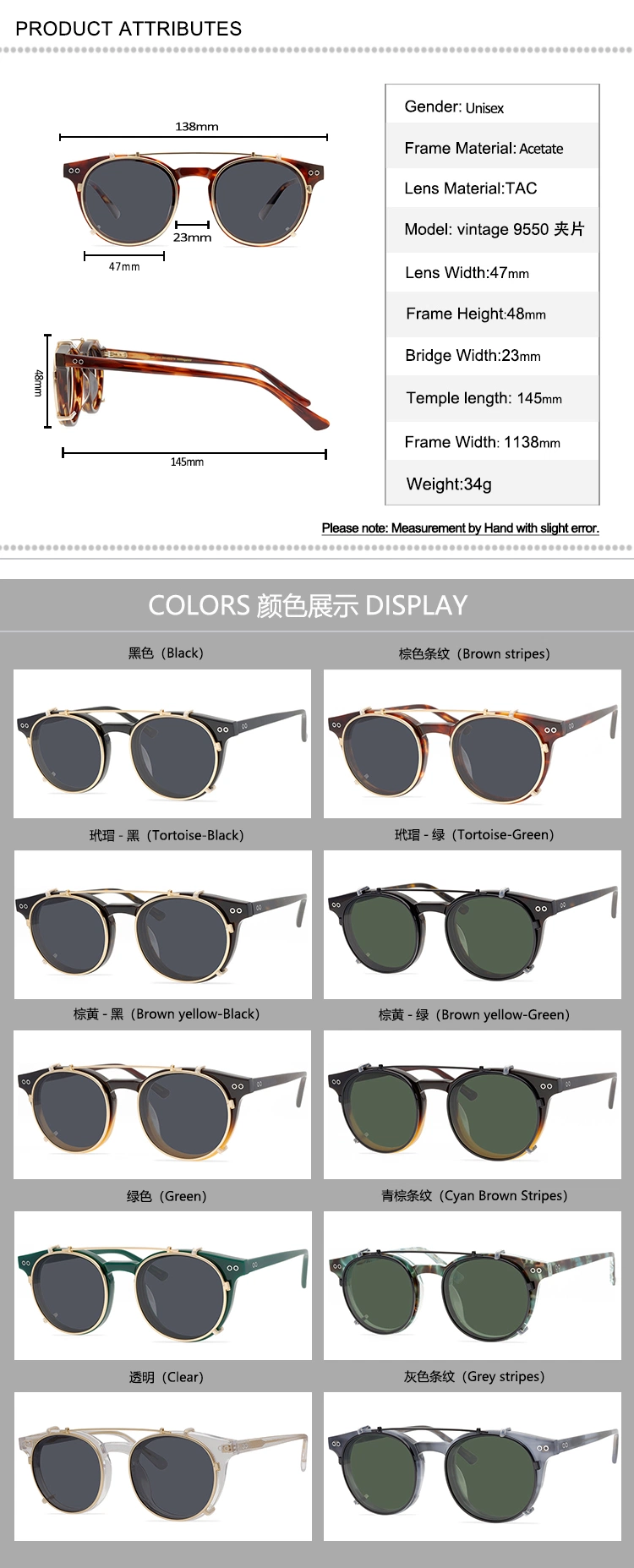 Clip on Sunglasses Polarized Lens Men Women Johnny Depp Glasses Luxury Brand Vintage Milan Acetate Glasses Frame Top Quality