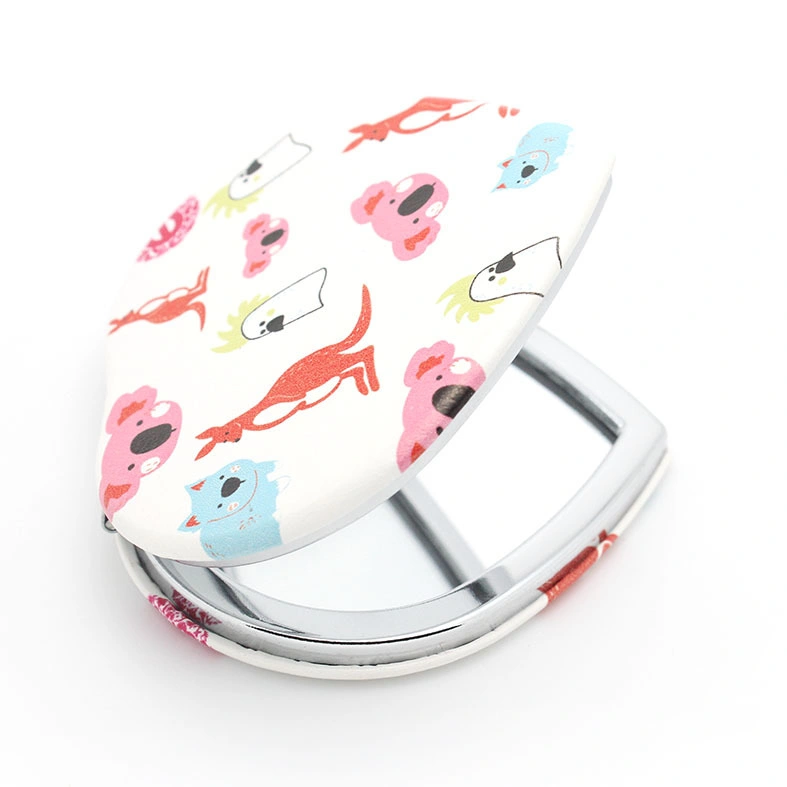 PU Heart Shape Pocket Mirror Personalized Folding Magnifying Custom Logo PU Heart Mirror