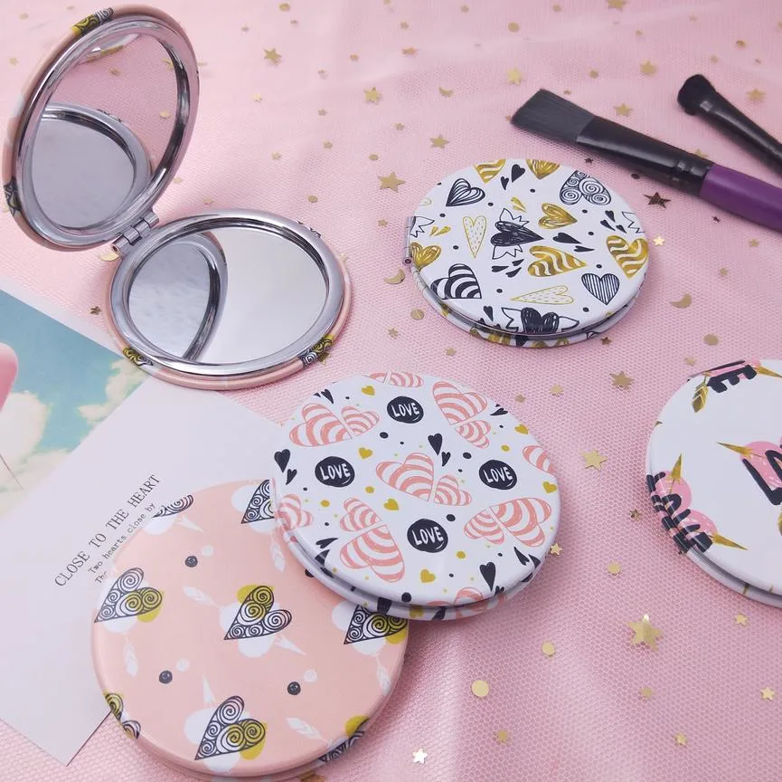 PU Round Pocket Mirror Personalized Folding Magnifying Makeup Mirror Cosmetic Custom Logo PU Round Compact Mirror