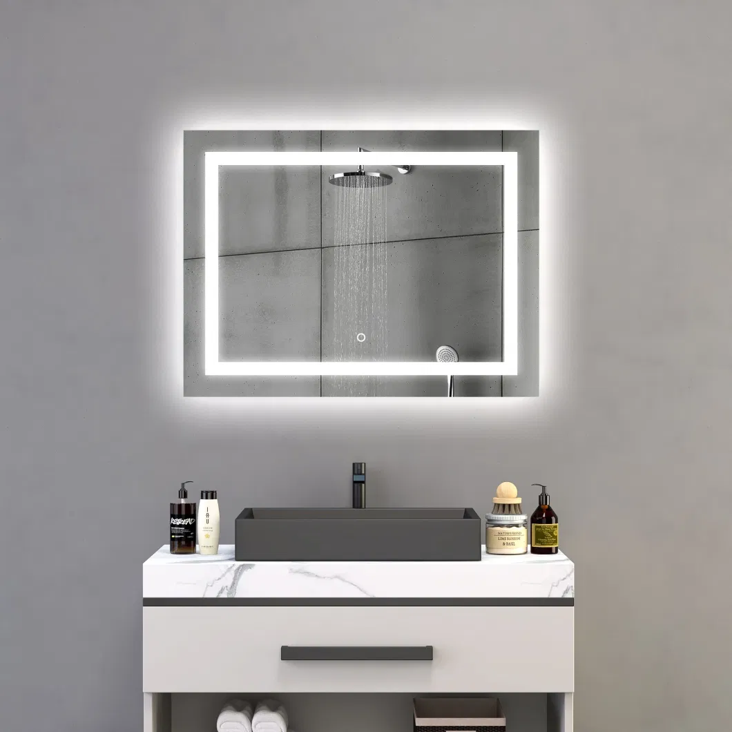 Half Moon Shape Backlit LED Lighted Bathroom Smart Wall Circle Mirror with Time Display