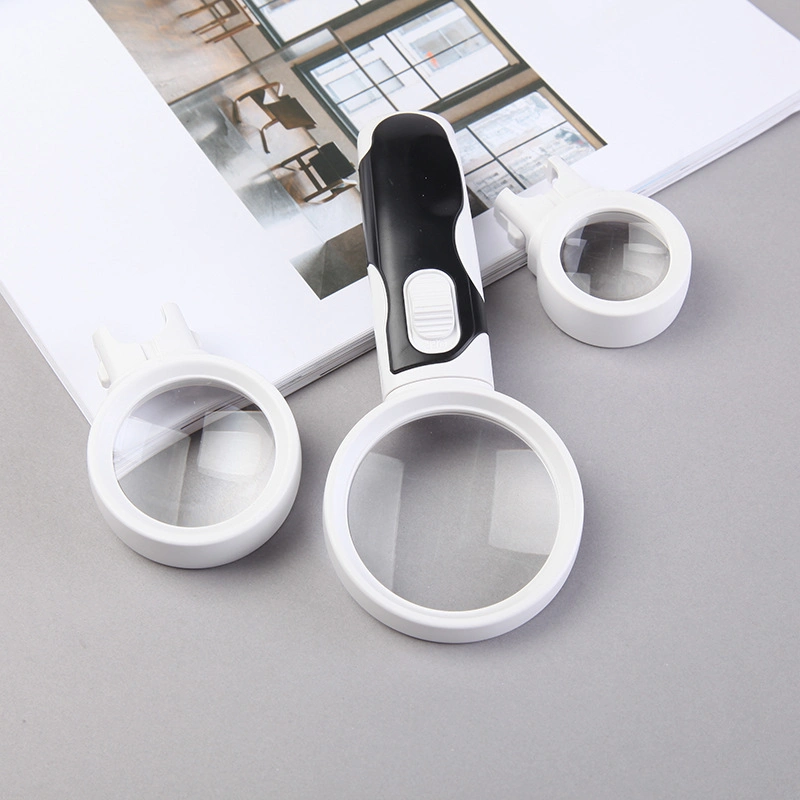 Hot Selling Interchangeable LED Magnifier Three Different Lens Lighted Handheld Magnifying Glass