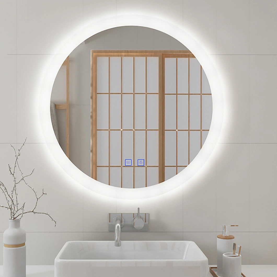 Round Environmental Mirror Frame Wall Hanging Time Display Glass Smart Bath Mirrors with LED Lights