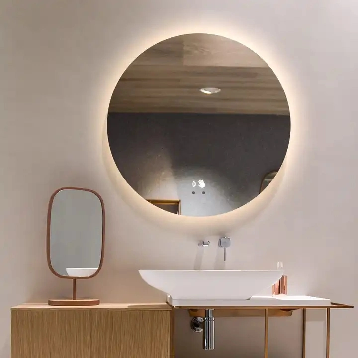 Half Moon Shape Backlit LED Lighted Bathroom Smart Wall Circle Mirror with Time Display