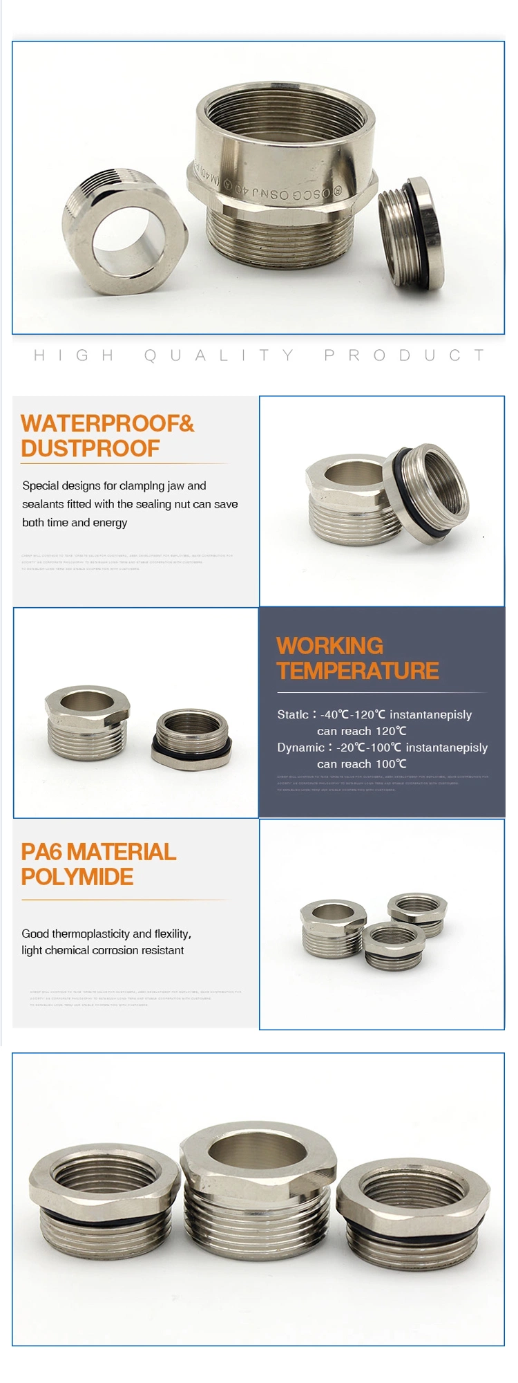 Brass Cable Glands Pg29/Pg36 Metal Cord Adaptor Metric