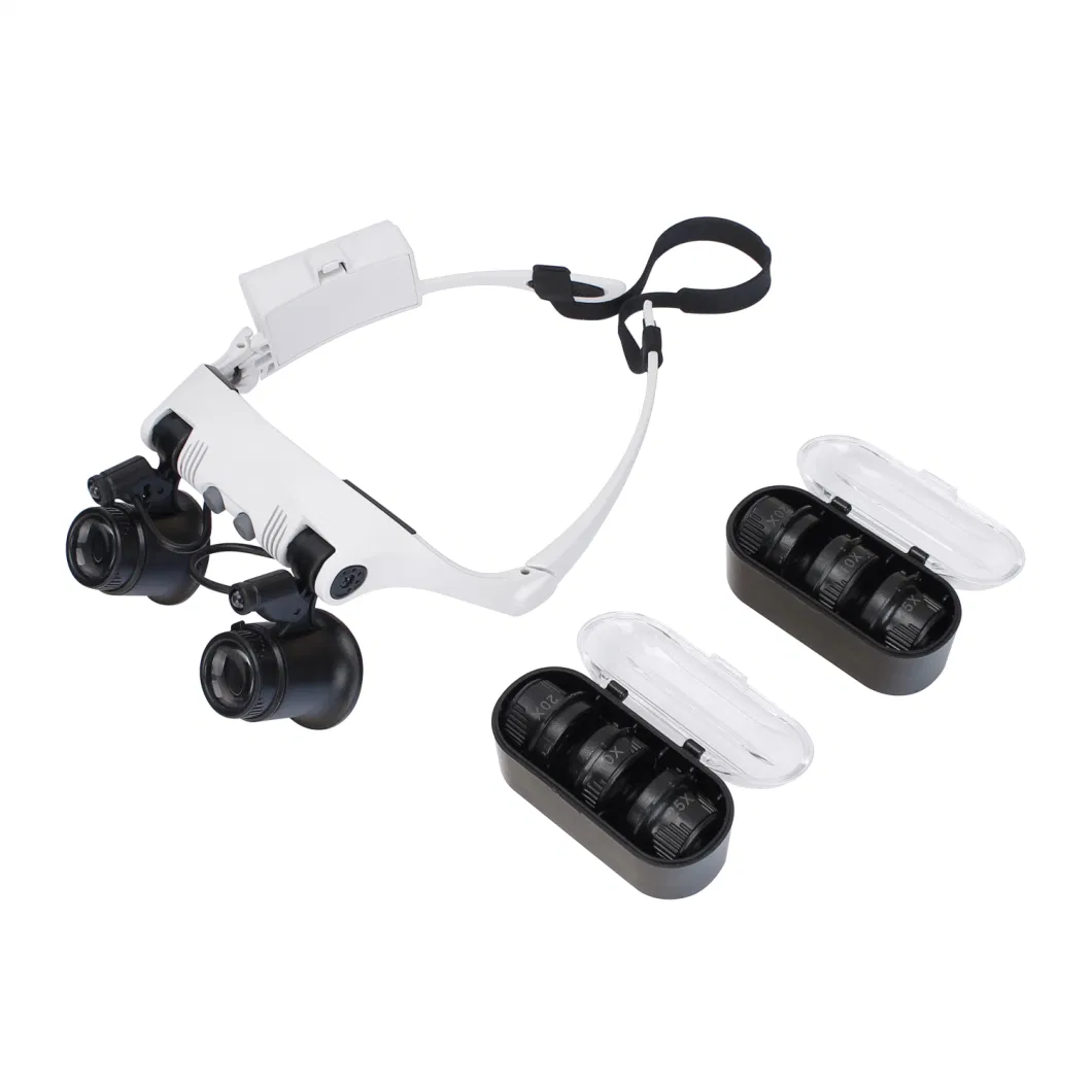 10X-15X-20X-25X LED Eyeglass Headband Visor Magnifier with LED Light Magnifying Glass 4 Lens (BM-MG3025)