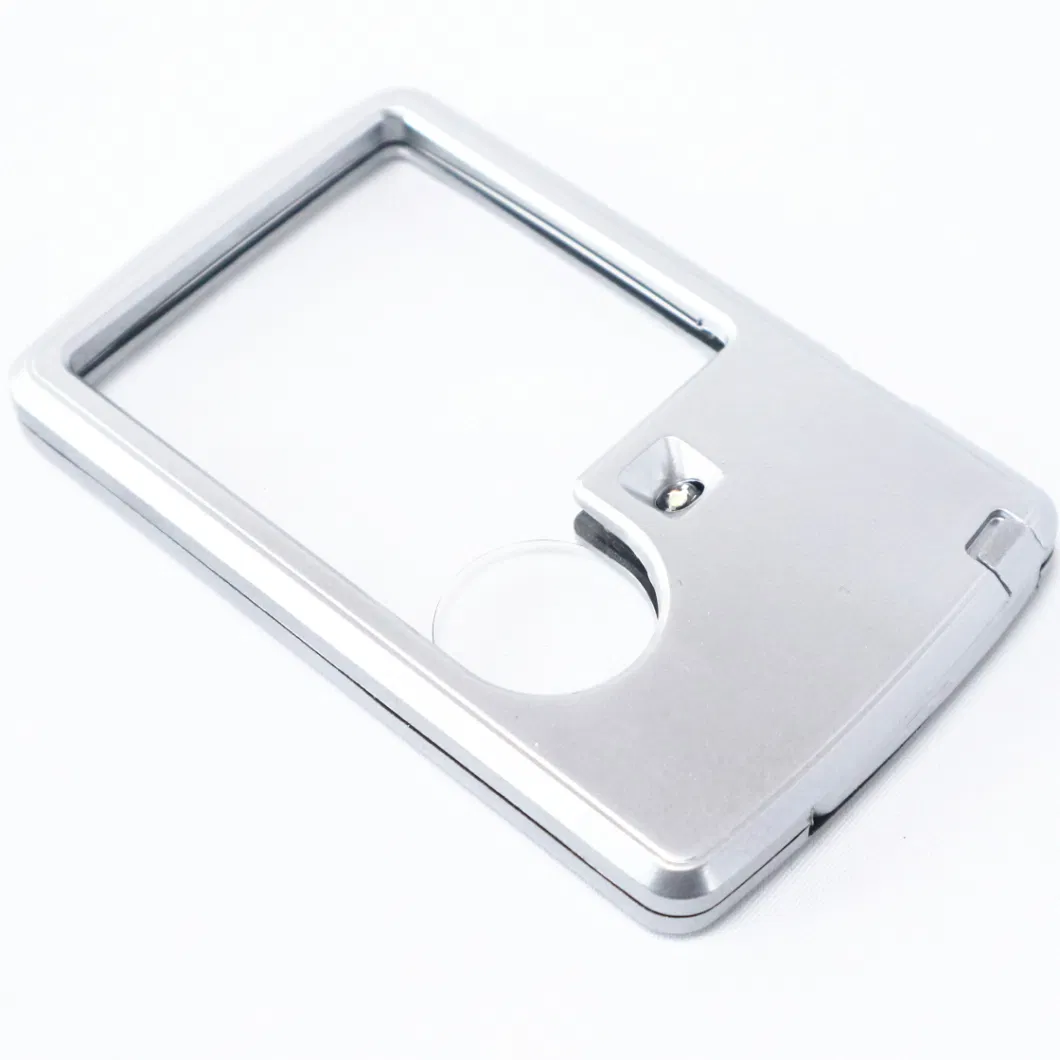 Business Card Portable Double Magnifier with LED Light Mg4b-3 HD Plastic Lenses