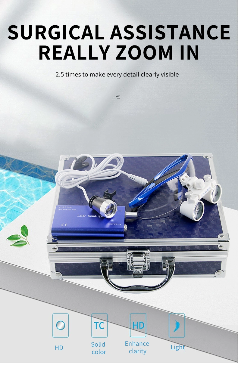 Dental Binocular Loupe 2.5X/3.5X Headband Ajustable LED Headlight Surgical Headlamp Dentistry Binocular Magnifier