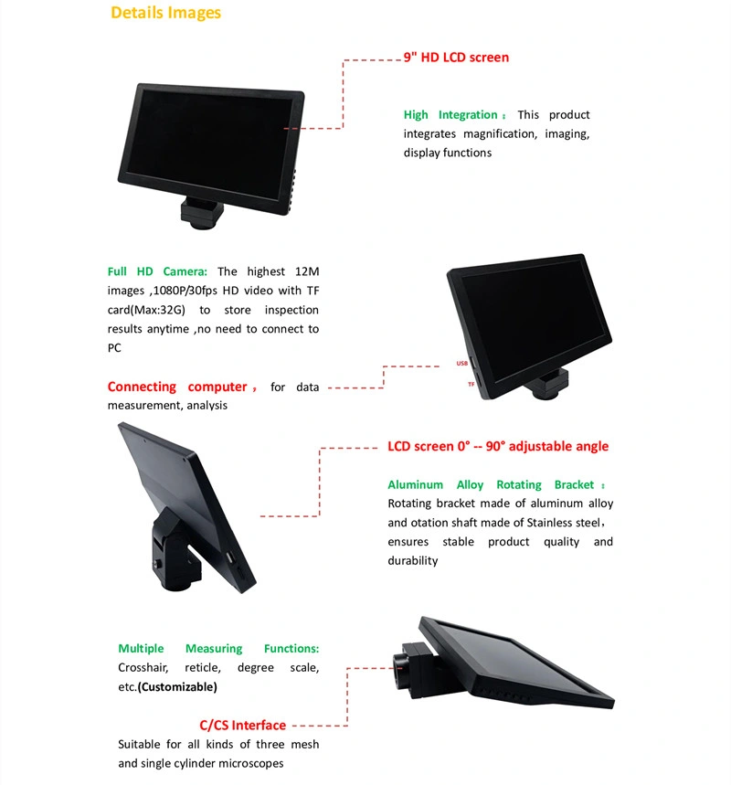 Microscope HD LCD Displayer 9 Inches for Stereo Biological Monitor Screen Video