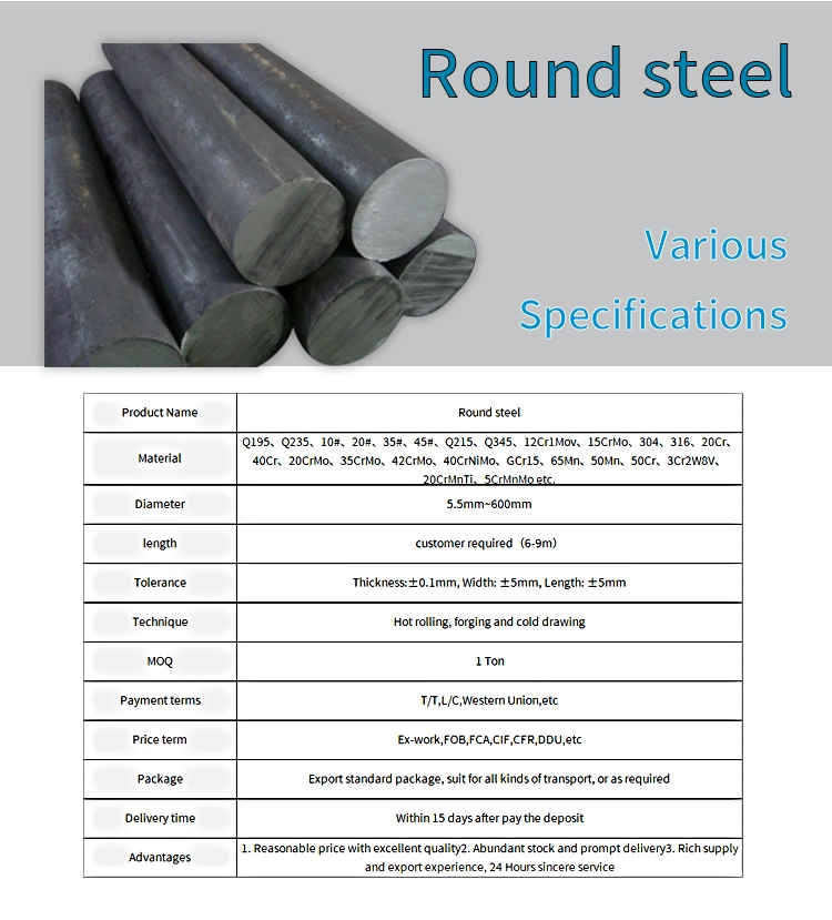 20cr 40cr 50cr Material Round Steel Carbon Alloy Solid Round Bar Round Steel Alloy Structural Die Steel