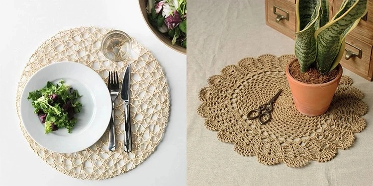 Braided Metallic Round Christmas Santa Paper Rope Placemats