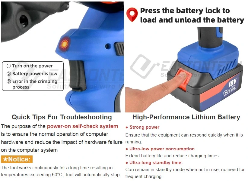 Eastontech Microcomputer Control System Hydraulic Cable Terminate Crimper for Crimping 16~400 mm2 Cu/Al Conducting