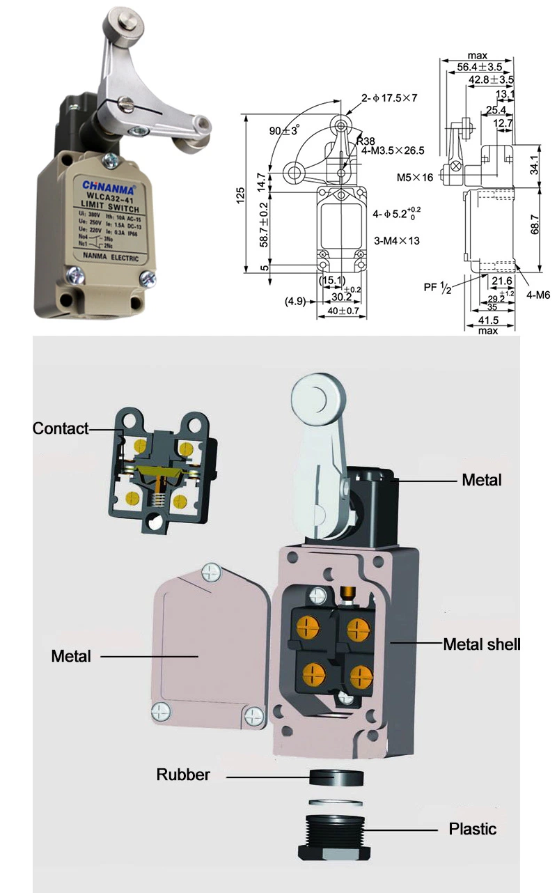 IP67 Handle Swing Elevator Rotary Lever Double-Circuit Roller Lever Tubular Motor 1nc1no Aluminum High Temperature Travel Limit Switch
