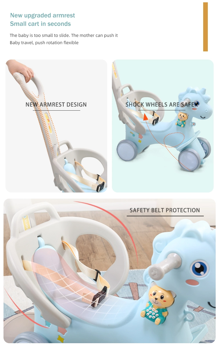 Multifunctional 3 in 1 Baby Rotating Glow Musical Toddler Walker Plastic Kids Unicorn Cartoon Rocking Horse Ride on Animals Toys