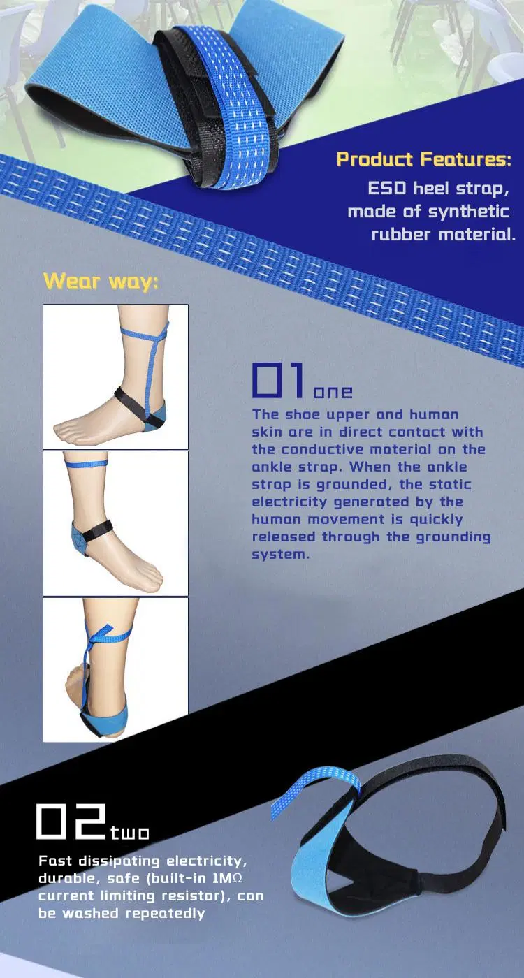 Cleanroom Blue Adjustable ESD Anti-Static Ankle Grounding Heel Straps Ankle Ground Strap