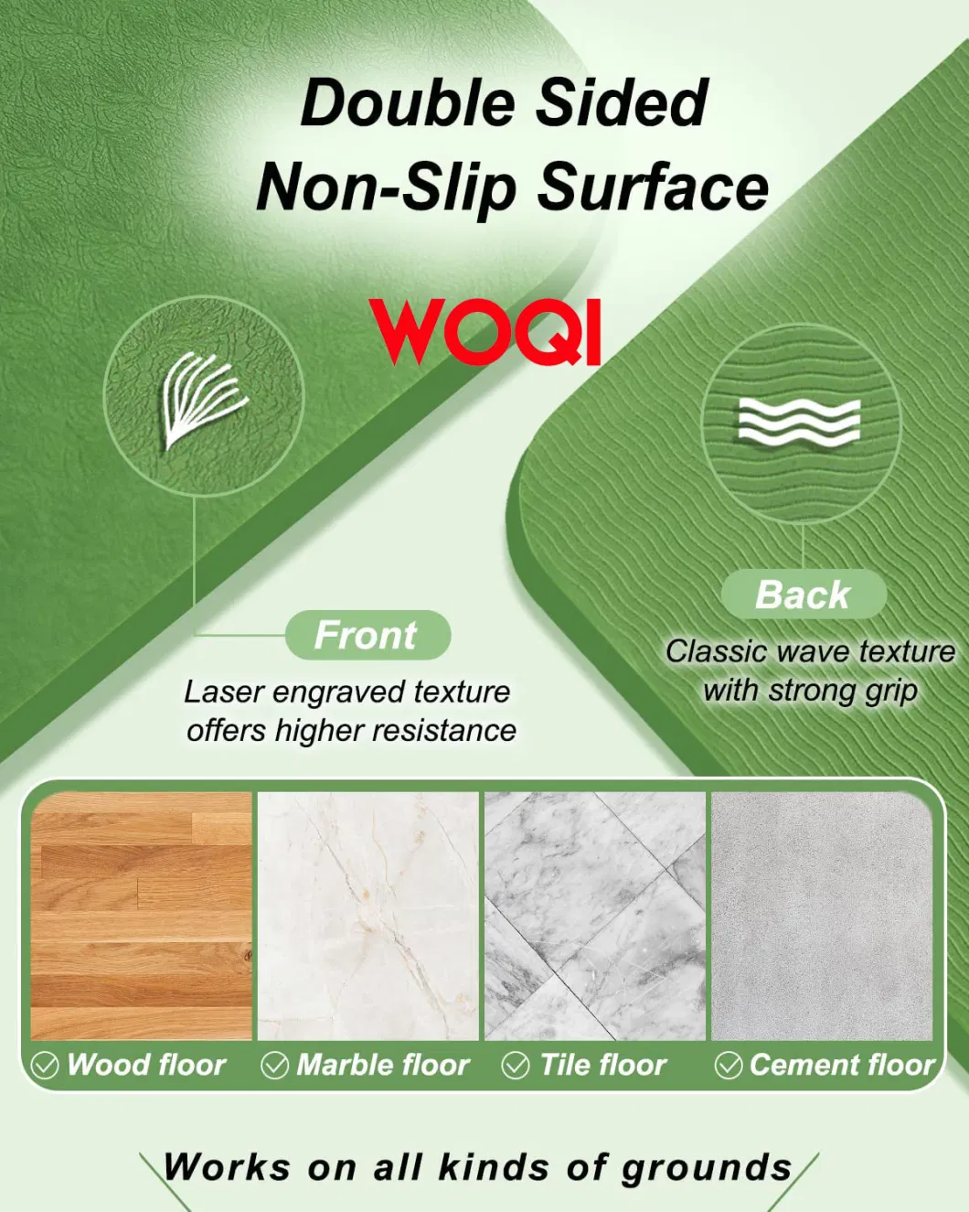 Woqi Environmentally Friendly Biodegradable High-Performance Grip PU Corrugated Surface Yoga Pilates Mat Fitness Mat