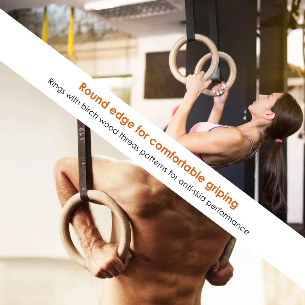 Wooden Gym Rings Gym Exercise Gymnastic Rings with Training